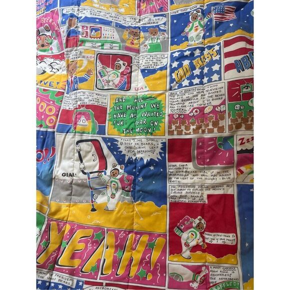 Astro Bears kids comforter Vtg Little Bear Astronauts Space Puppy USA Flags Twin - Picture 7 of 16
